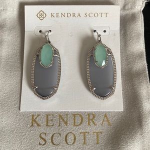EUC Kendra Scott Emmy earrings in gray cats eye and Chalcedony